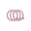 TELETIES Just Keep Swimming small pink and white spiral hair ties, pack of 3. Gentle, waterproof, and doubles as a bracelet.
