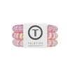 TELETIES Just Keep Swimming large hair ties in pink and white, sold in packs of three. Spiral design prevents damage.
