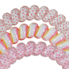 TELETIES Just Keep Swimming large hair ties in pink, white, and yellow with fish pattern. Pack of 3.
