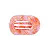 TELETIES Just Keep Swimming medium flat round hair clip in pink and orange marble pattern. Bendable teeth.
