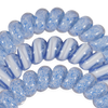TELETIES large blue spiral hair ties with white wave pattern and solid blue ties. Gentle, waterproof, and doubles as a bracelet.
