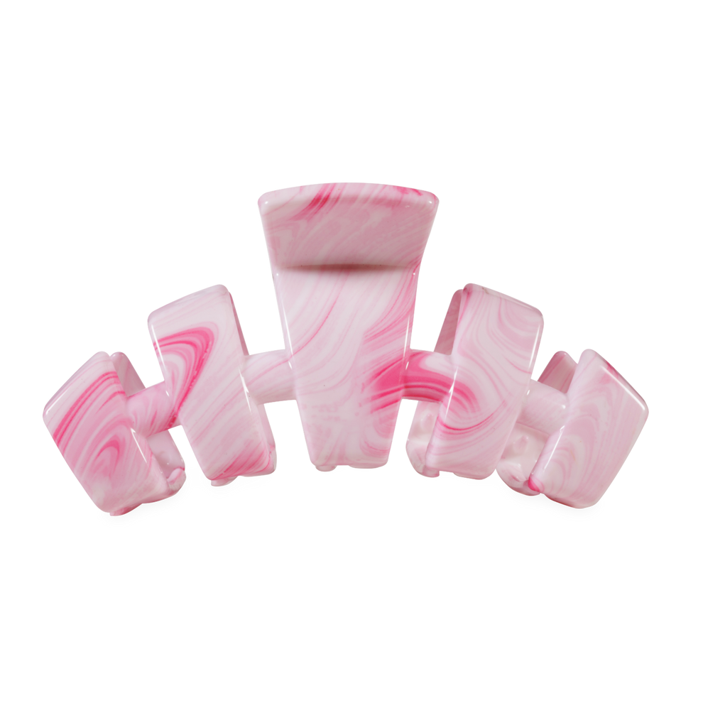TELETIES Classic Pinch Me! Large Claw Clip in pink marble swirl design. Durable, lightweight hair accessory.
