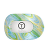 TELETIES By the Sea Shore large flat round hair clip in green, blue, and yellow swirled pattern.
