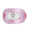 TELETIES large flat round pink hair clip with white center and black logo. Bendable teeth for secure hold.
