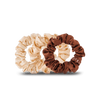 TELETIES For the Love of Nudes large silk scrunchies in neutral colors. Pack of three 100% silk scrunchies that is gentle on hair and prevents breakage, headaches and creases.
