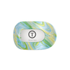TELETIES By the Sea Shore Medium Flat Round Hair Clip in swirled green, blue, and yellow. Bendable teeth for a secure hold.
