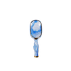TELETIES mini detangler hair brush with blue and white tie-dye swirl pattern, gold trim, and built-in mirror.
