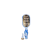 TELETIES mini vented hair brush with blue and white swirl handle and gold vented plate. Includes cleaning tool.
