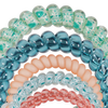 TELETIES Moana and Friends spiral hair ties in blue, peach, and patterned green, featuring a strong, no-rip design.
