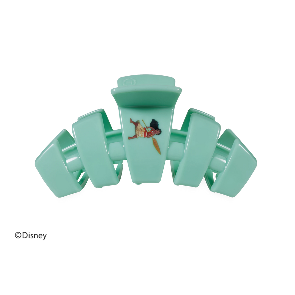 TELETIES medium claw hair clip in mint green featuring a Moana character design for secure, damage-free styling.
