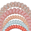 TELETIES Princess Moana mixed hair ties in a five-pack featuring spiral coil designs in shades of pink, coral, and light blue.
