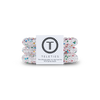 TELETIES Party People small clear hair ties with multicolor confetti, sold in packs of three. Waterproof with not strong grip and no rip design. Double as a bracelet.
