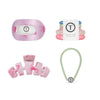 TELETIES Pinch Me! Bundle includes pink marbled hair clips, hair ties, and a green headband. Summer hair accessories.
