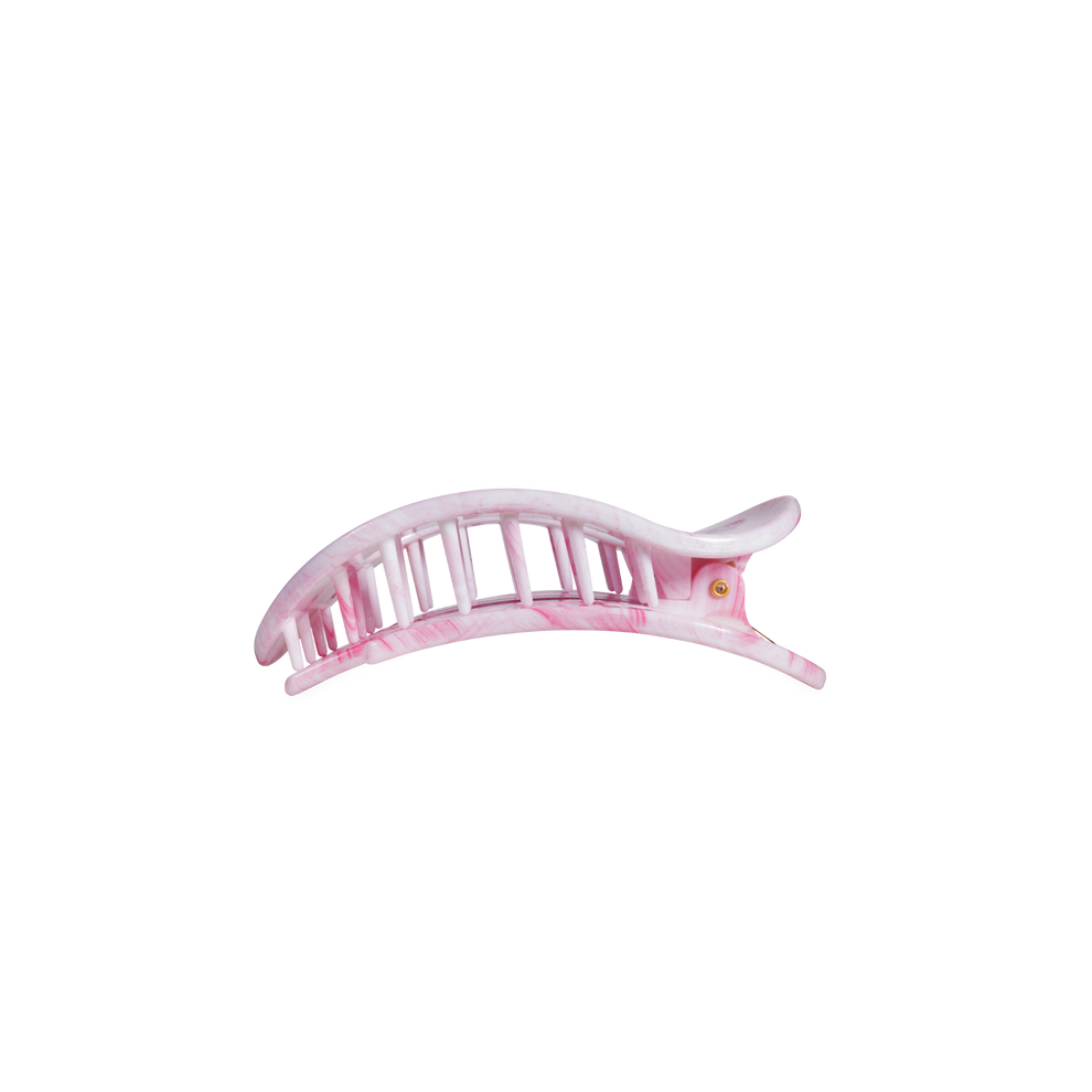 TELETIES Pinch Me! small flat round pink marble hair clip with bendable teeth for a secure hold.
