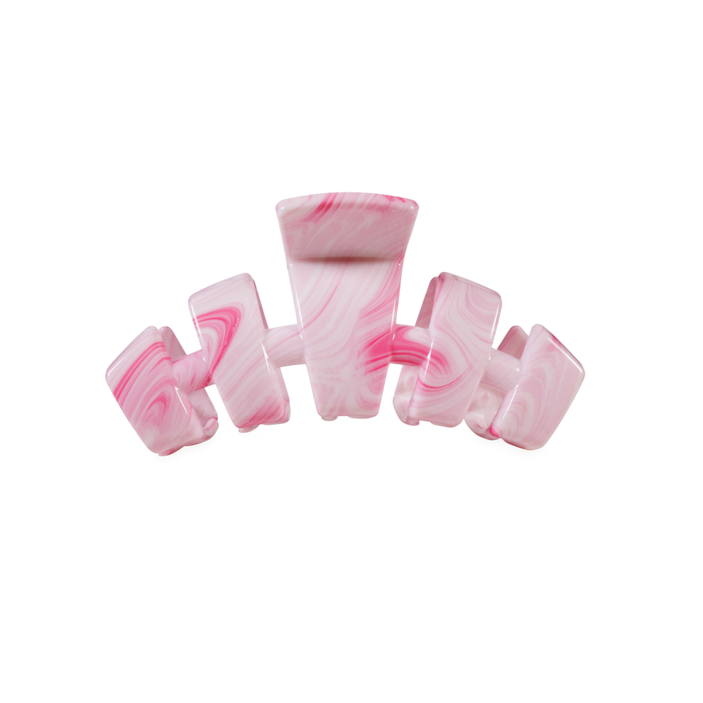 TELETIES Classic Pinch Me! Small pink marbled claw hair clip with bendable teeth for a secure hold.

