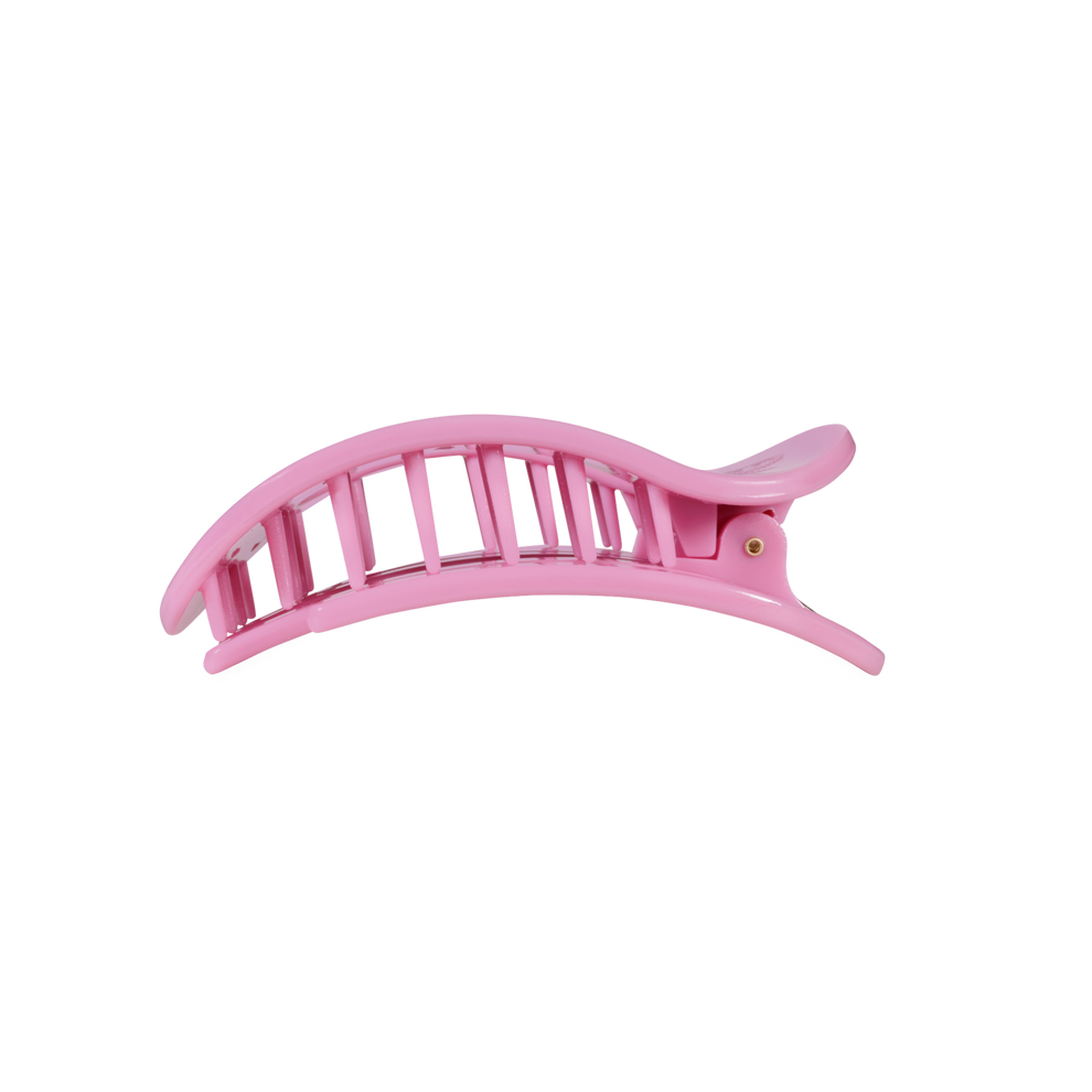 TELETIES medium flat round hair clip in soft pink with a comfortable flat back profile and flexible teeth
