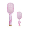 TELETIES pink tie-dye detangler hair brush bundle with unique swirl pattern and gold cleaning pick
