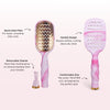 TELETIES pink and white tie-dye marbled vented hair brush with gold metal plate for drying and styling and removable cleaner
