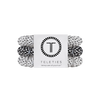 TELETIES large spiral hair ties in a black and white polka dot pattern, sold in a pack of three.
