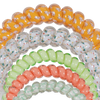 TELETIES Pua and Heihei spiral hair ties in orange, white, green, and pink, featuring a durable, no-rip design.
