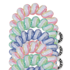 TELETIES Shades of Summer tiny hair ties in pink, green, and blue. Spiral design, pack of 5.

