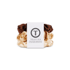 TELETIES small 100% silk scrunchies in neutral tones, sold in packs of three, featuring non-slip technology and gentle hair hold. Prevents breakage and creases with increased comfort.
