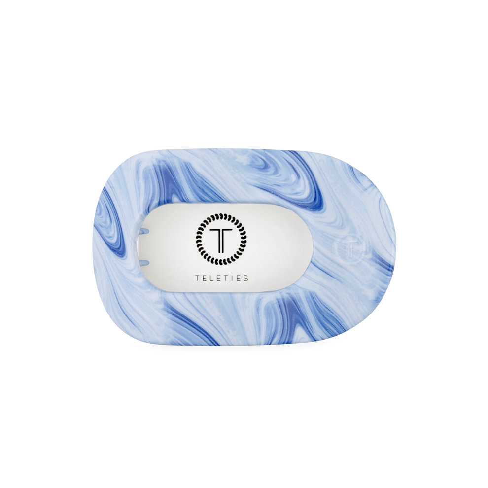 TELETIES Tide & True medium flat round hair clip in blue marble pattern. Bendable teeth for a secure hold.
