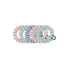 TELETIES Shades of Summer tiny hair ties in pastel pink, green, and blue. Spiral design for damage-free grip.
