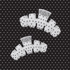 Two TELETIES large hair claw clips in white with a black polka dot pattern against a matching polka dot background.
