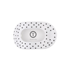 TELETIES medium flat round hair clip in white with a black polka dot pattern and central logo detail
