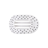 TELETIES white medium flat round hair clip with black polka dot pattern and flexible teeth for comfortable wear
