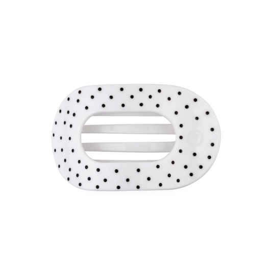 White Polka Dot Party Medium Flat Round Hair Clip
                in White - Medium
              