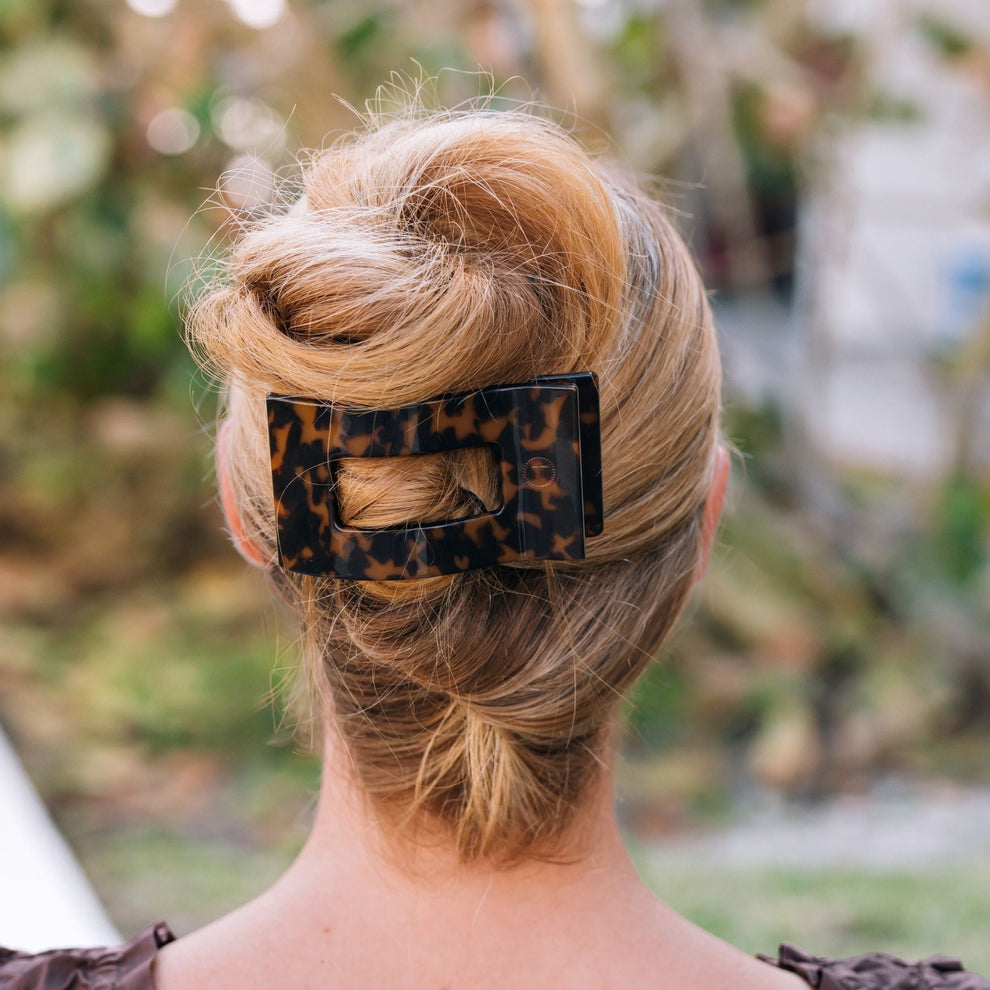 Tortoise Large Flat Rectangle Hair Clip - Hair Clips - TELETIES
