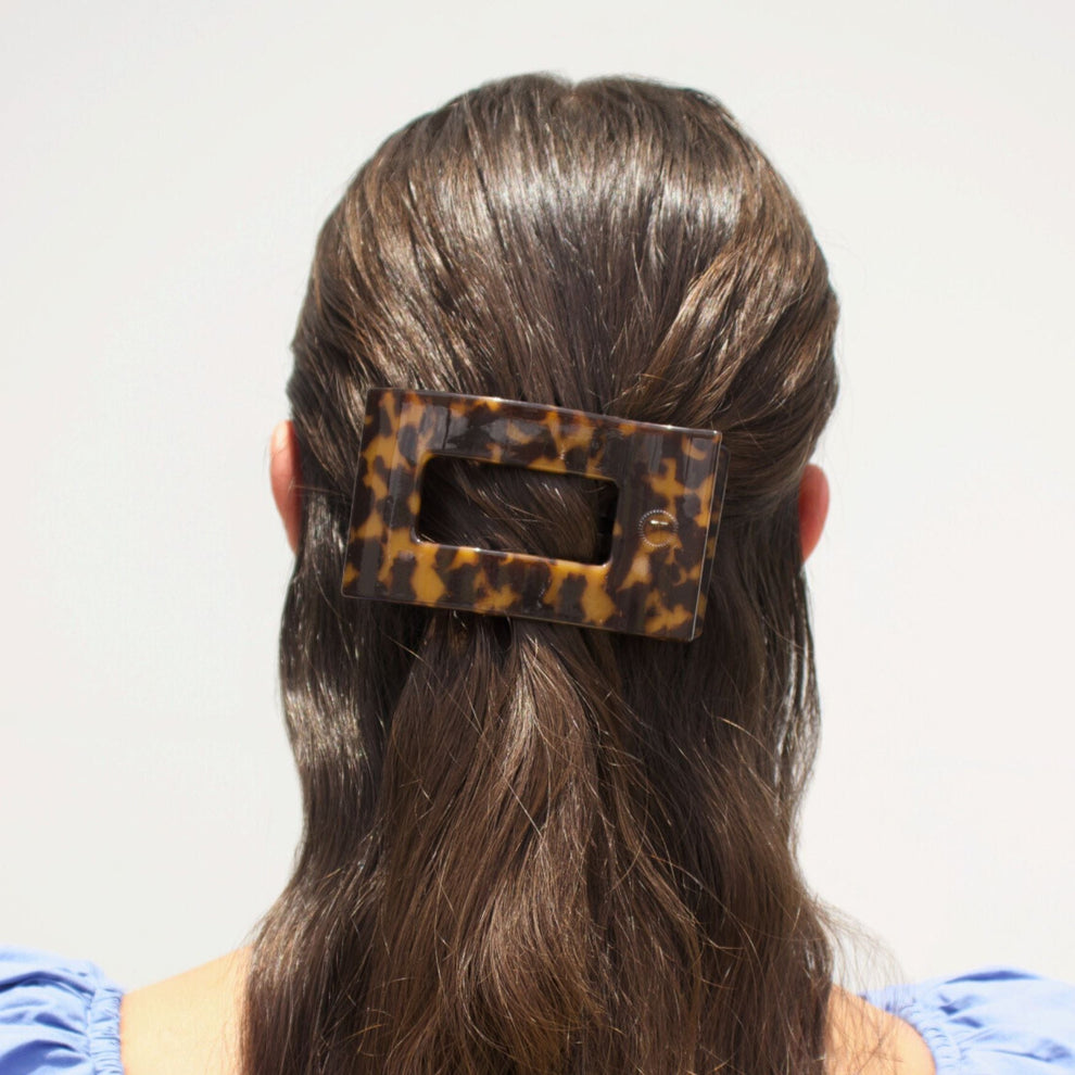 Tortoise Medium Flat Rectangle Hair Clip - Hair Clips - TELETIES
