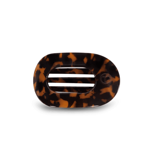 Tortoise Small Flat Round Hair Clip in Brown - Small