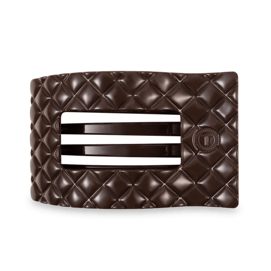 Truly Taupe Quilted Large Flat Rectangle Hair Clip in Brown - Large