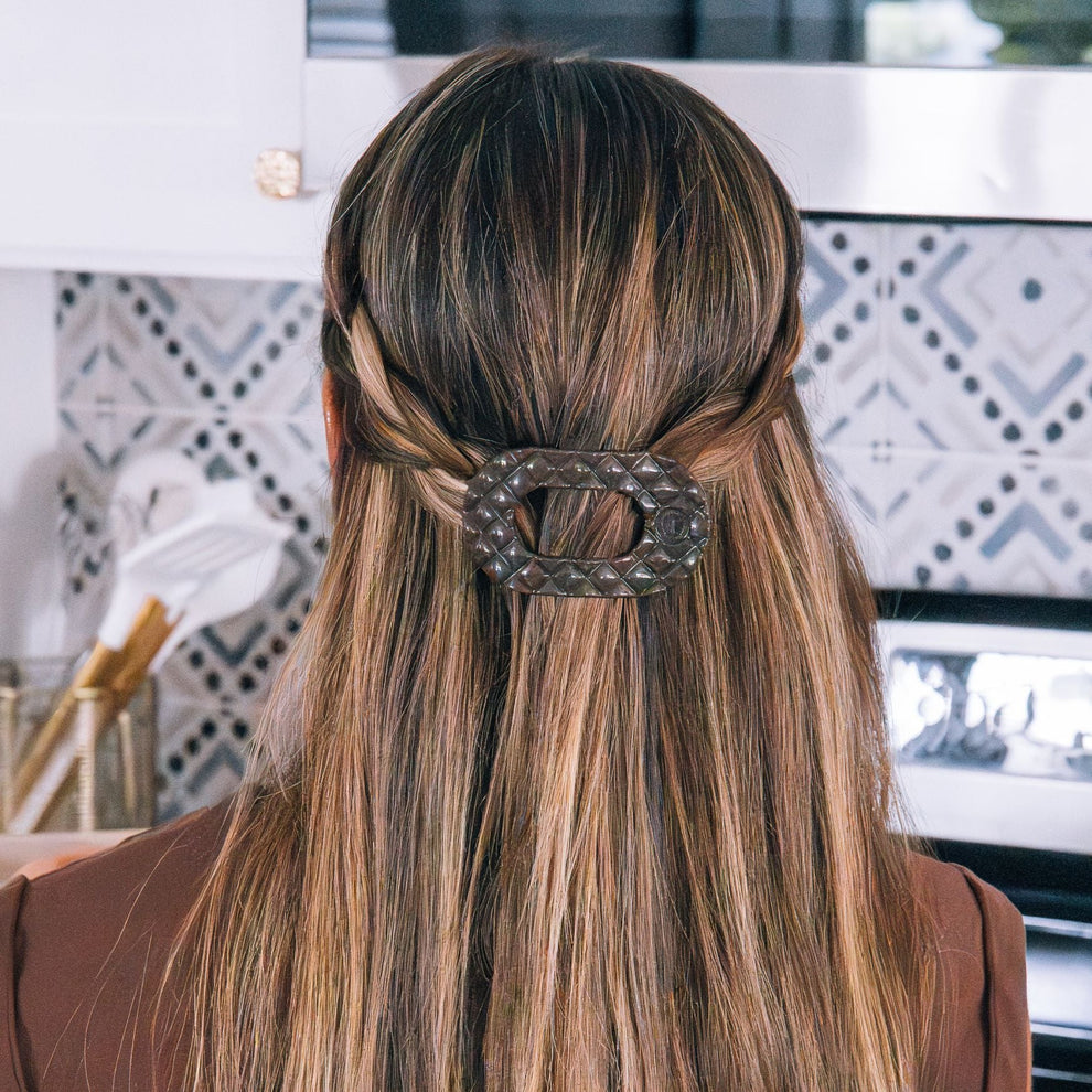 Truly Taupe Quilted Small Flat Round Hair Clip - Hair Clips - TELETIES
