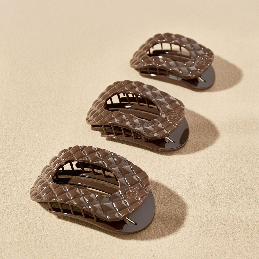 Truly Taupe Quilted Small Flat Round Hair Clip - Hair Clips - TELETIES
