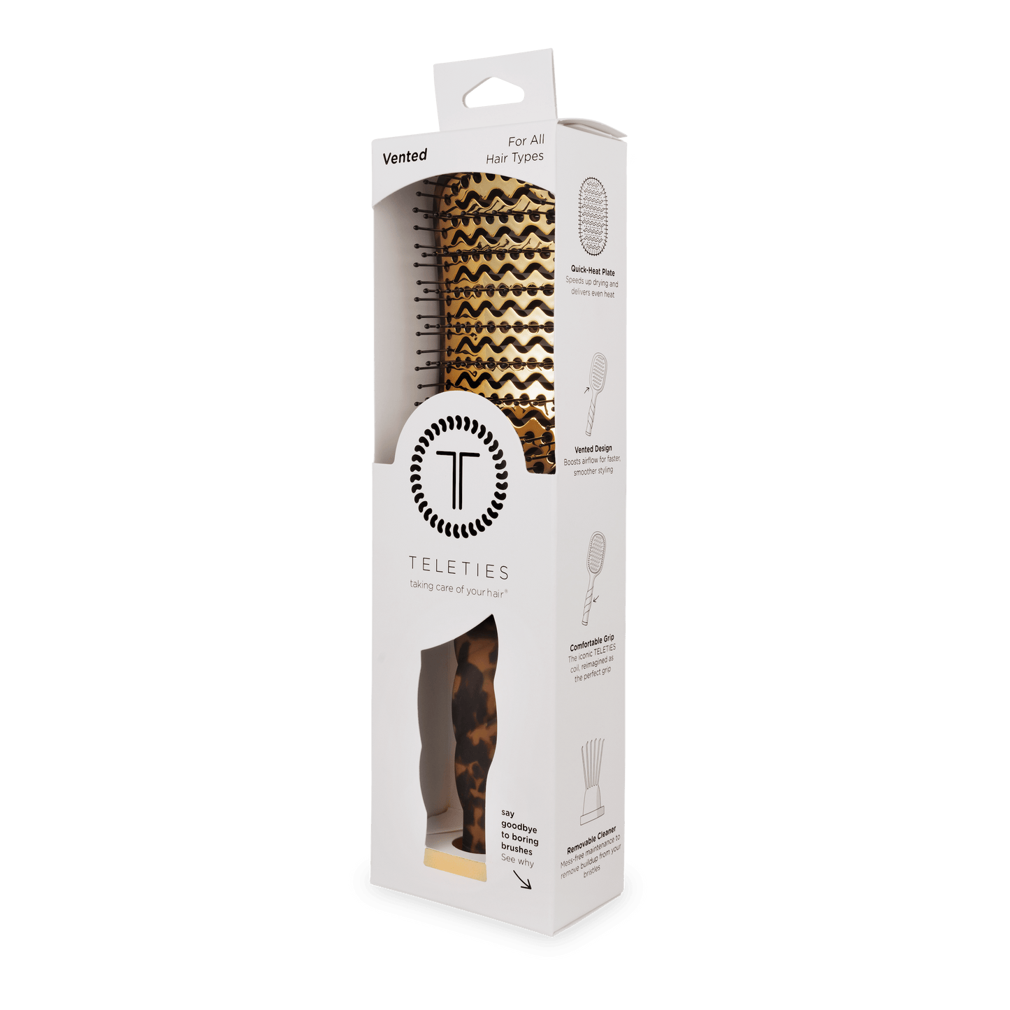 TELETIES - Vented Hair Brush - Tortoise in Brown Black - Full Size