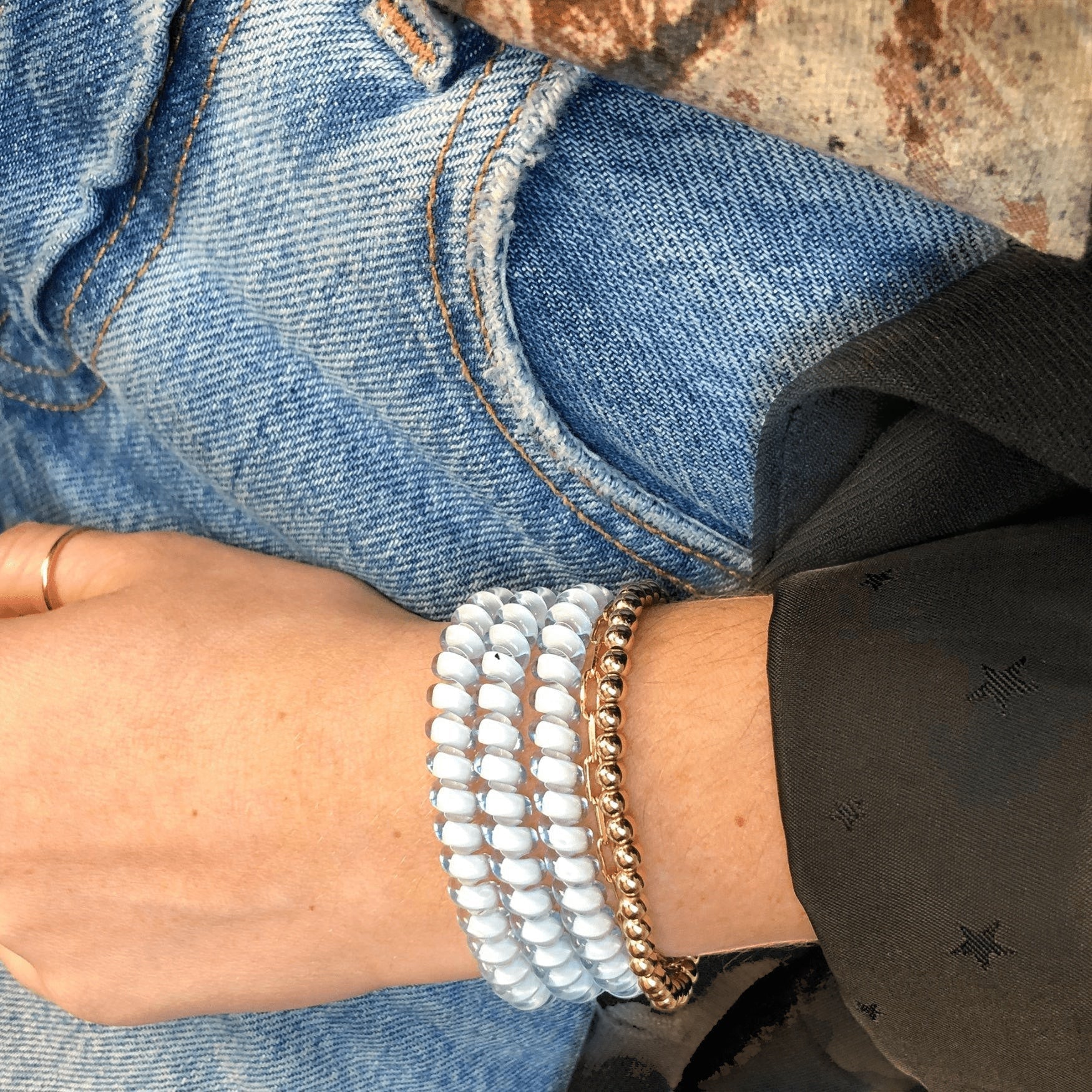 Washed Denim Small Hair Ties in Blue | TELETIES