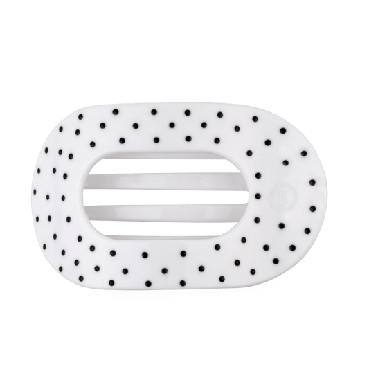 White Polka Dot Party Large Flat Round Hair Clip
                in White - Large
              