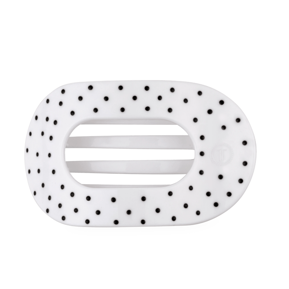 White Polka Dot Party Large Flat Round Hair Clip - Hair Clips - TELETIES

