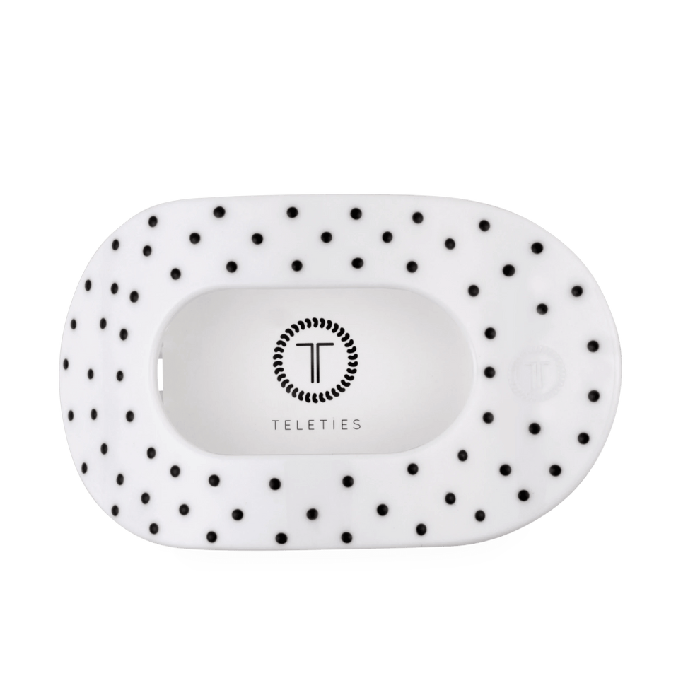 White Polka Dot Party Large Flat Round Hair Clip - Hair Clips - TELETIES
