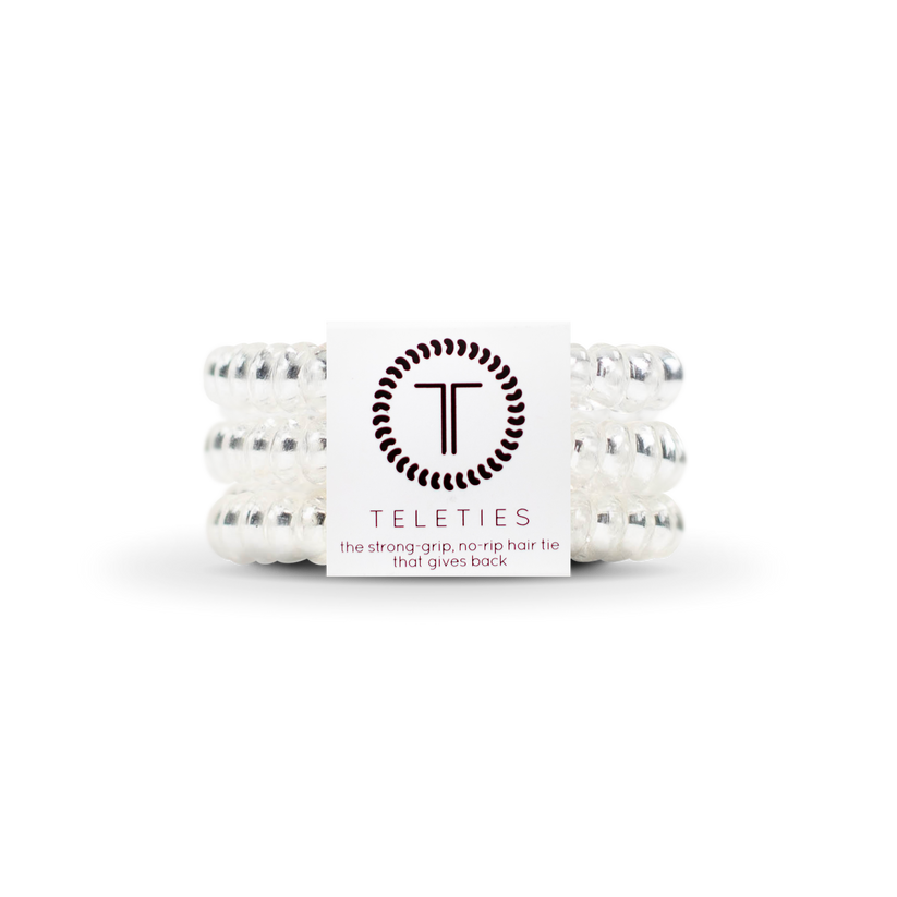 TELETIES - Crystal Clear Small Hair Ties in White - Small - Image 1