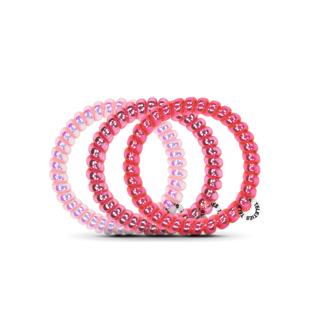 TELETIES Small Hair Ties, Hair Coil, Think Pink, Pink, Metallic
