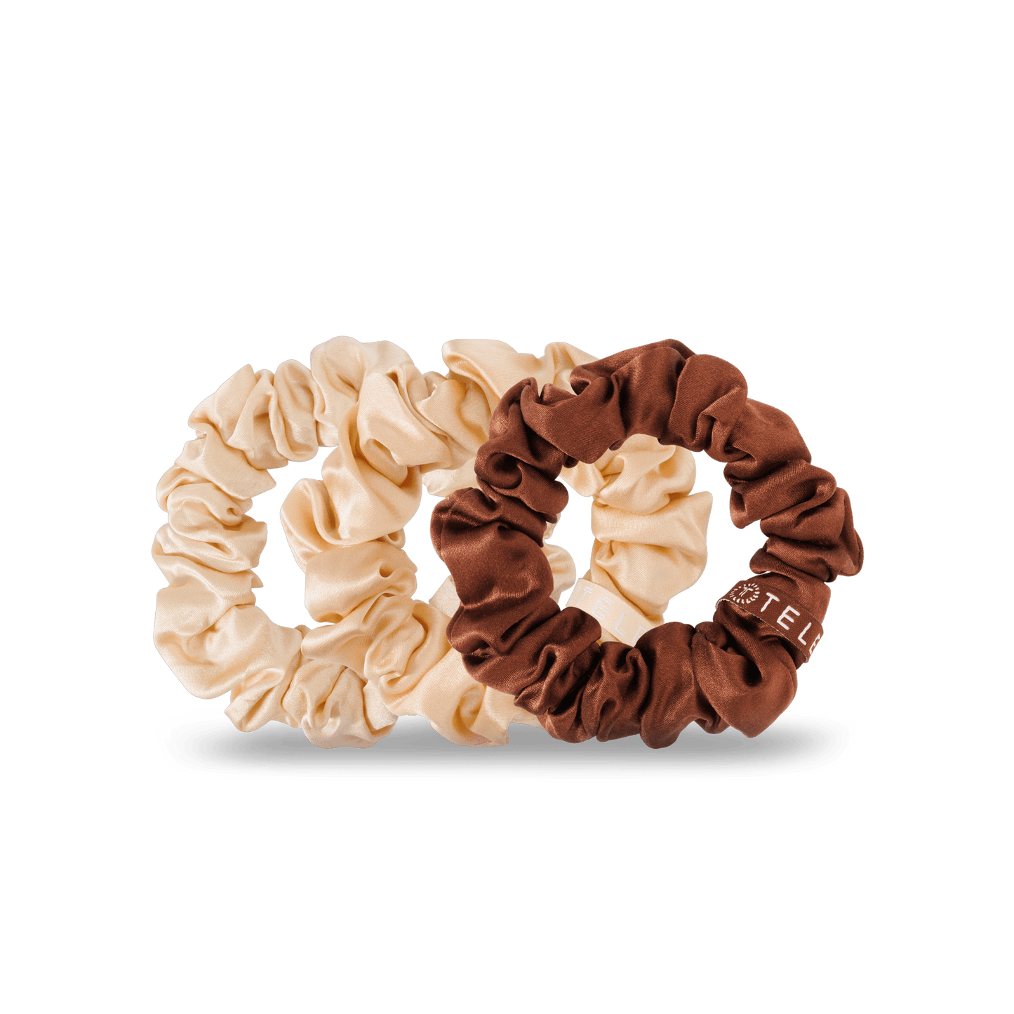 TELETIES - For the Love of Nudes Small Silk Scrunchies in Brown Orange Beige - Small