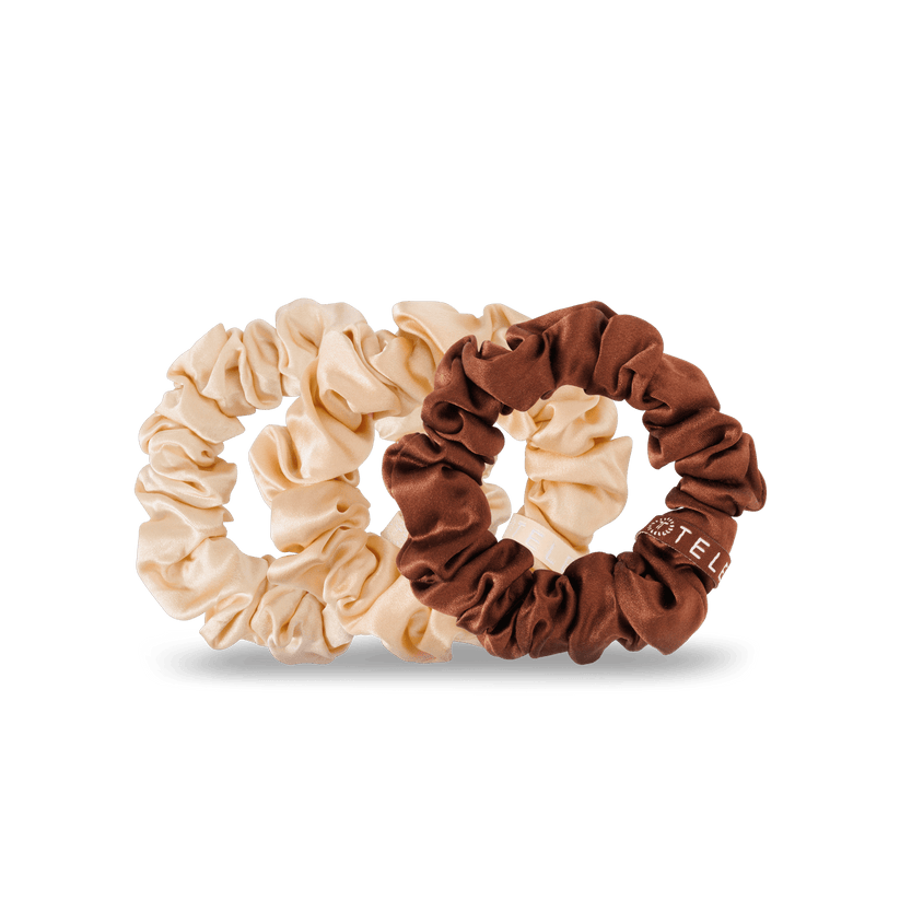 TELETIES - For the Love of Nudes Small Silk Scrunchies in Brown Orange Beige - Small - Image 2