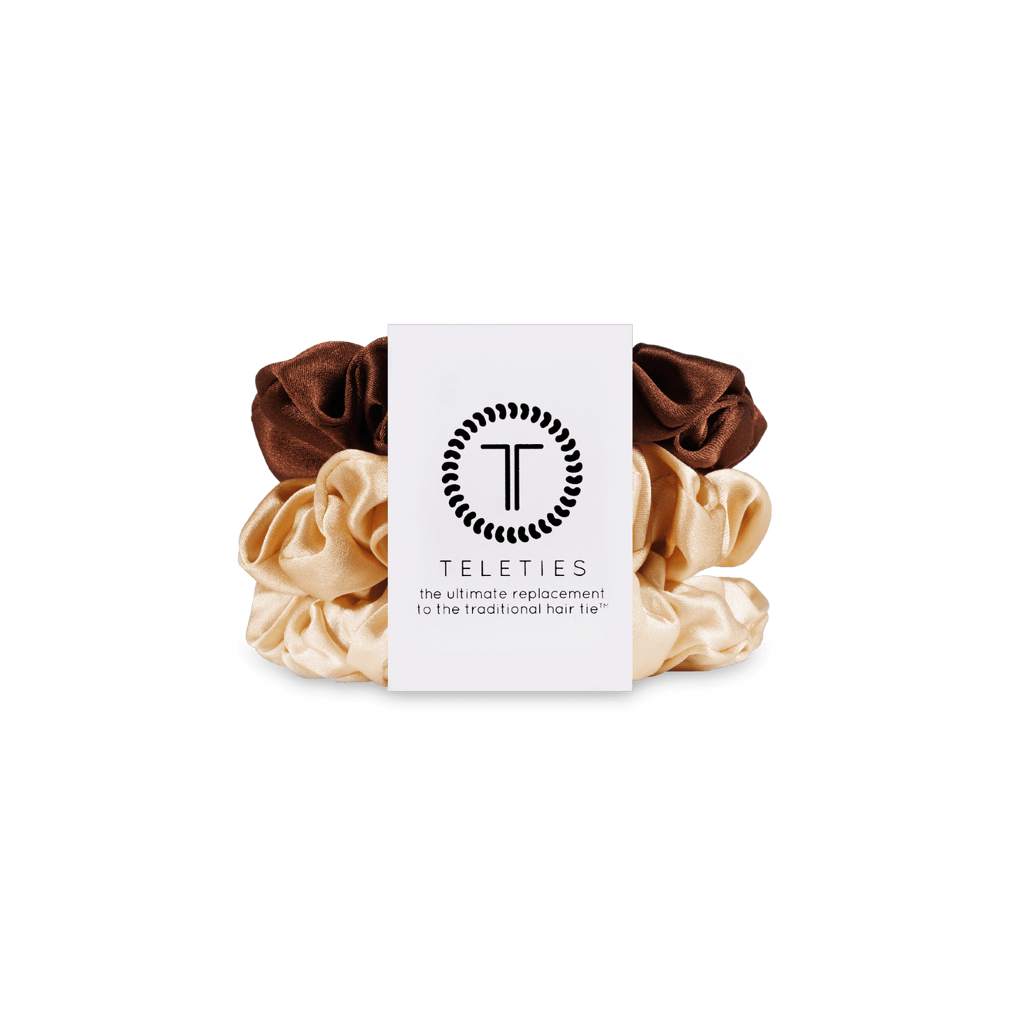 TELETIES - For the Love of Nudes Small Silk Scrunchies in Brown Orange Beige - Small