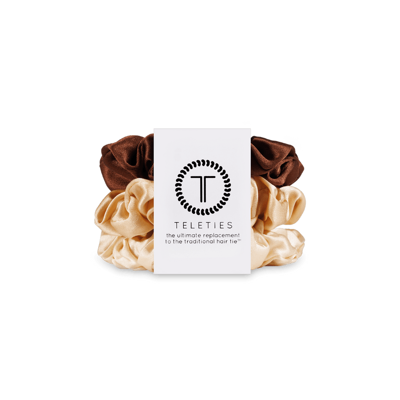 TELETIES - For the Love of Nudes Small Silk Scrunchies in Brown Orange Beige - Small - Image 1